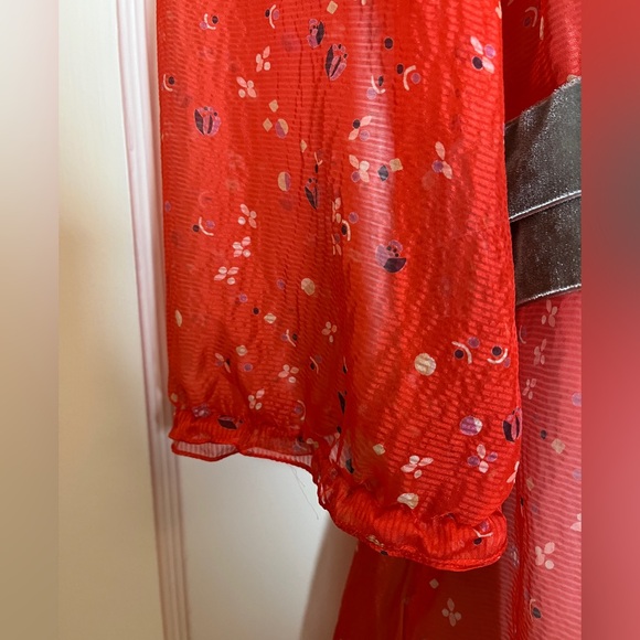 Marc Jacobs Tangerine Floral Blouse with Velvet Belting - Picture 6 of 13